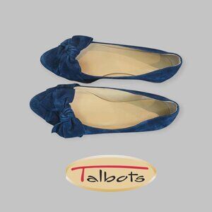 Talbots  Edison Bow Suede Navy Genuine Leather Flat Shoes Womens 7.5 M